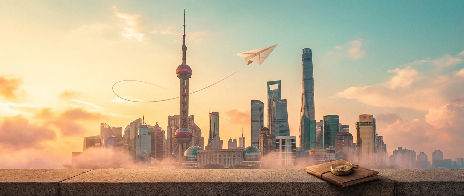 Shanghai skyline at golden hour